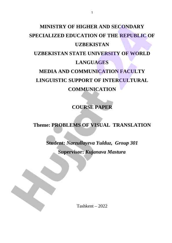 Audiovizual tarjima muammolari bo'yicha kurs ishlari