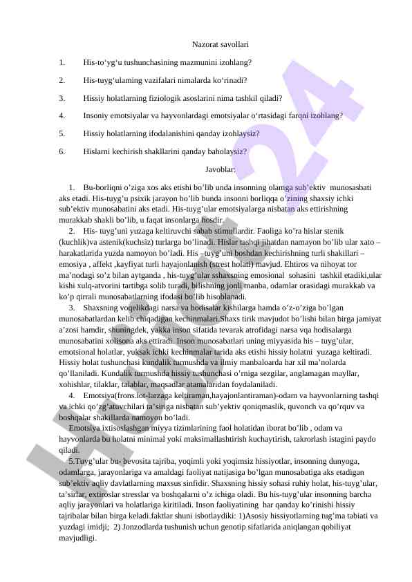 Hissiy holatlar va his-tuyg‘ular tahlili