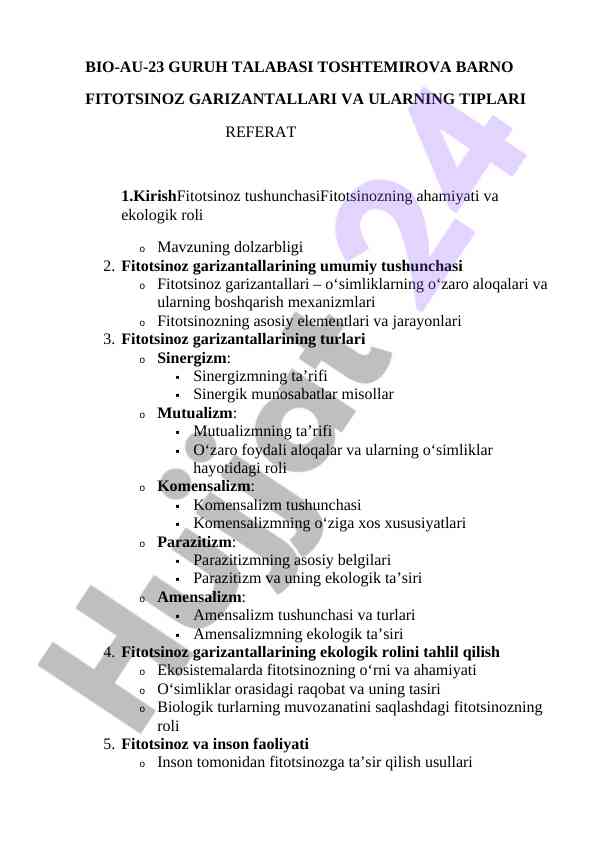 Fitotsinoz garizantallari va ularning turlari
