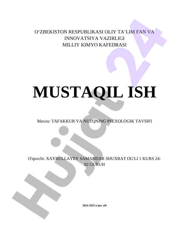 Tafakkur va nutqning psixologik tavsifi