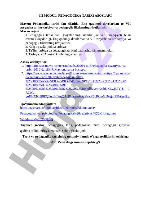 Pedagogika tarixi fani va uning rivojlanishi