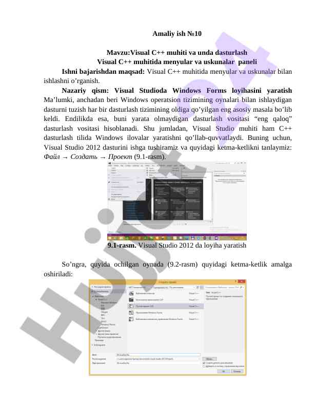 Visual c++ muhitida dasturlashni o‘rganish
