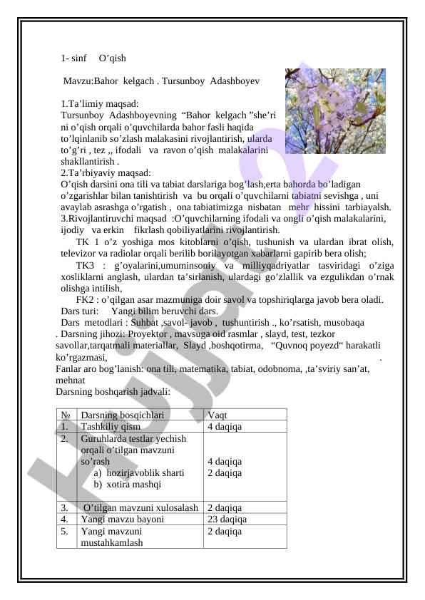 Bahor fasli haqida o‘qish mavzusi