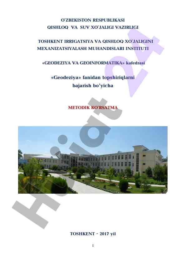 Geodeziya fanidan topshiriqlarni bajarish metodik ko‘rsatma