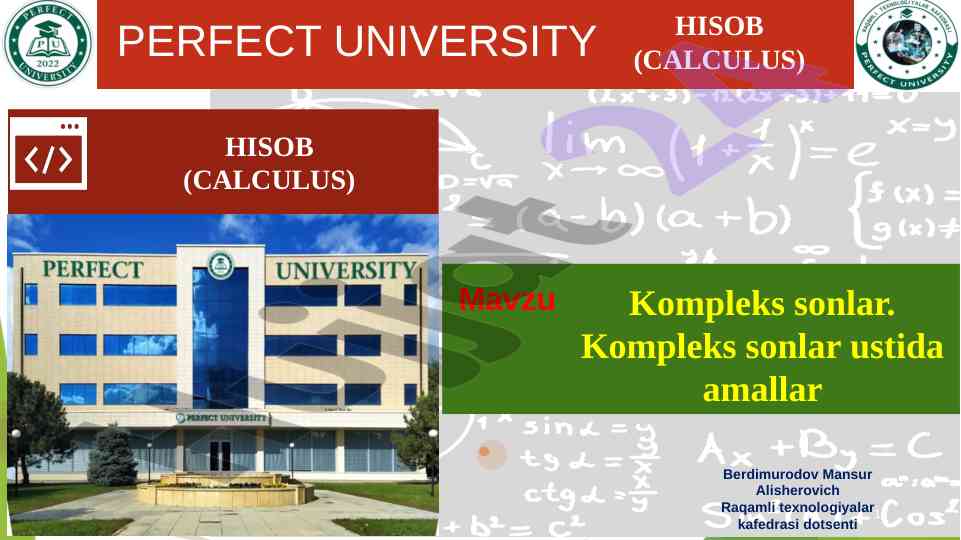 Kompleks sonlar ustida amallar dars ishlanmasi