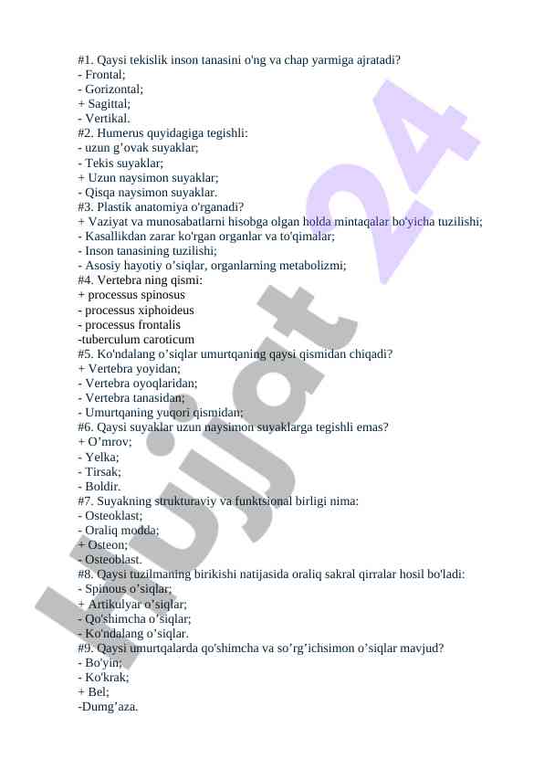 Anatomiya va suyak tuzilishi haqida savollar
