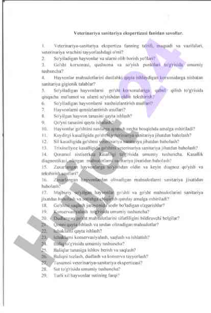 Veterinariya sanitariya ekspertizasi savollari
