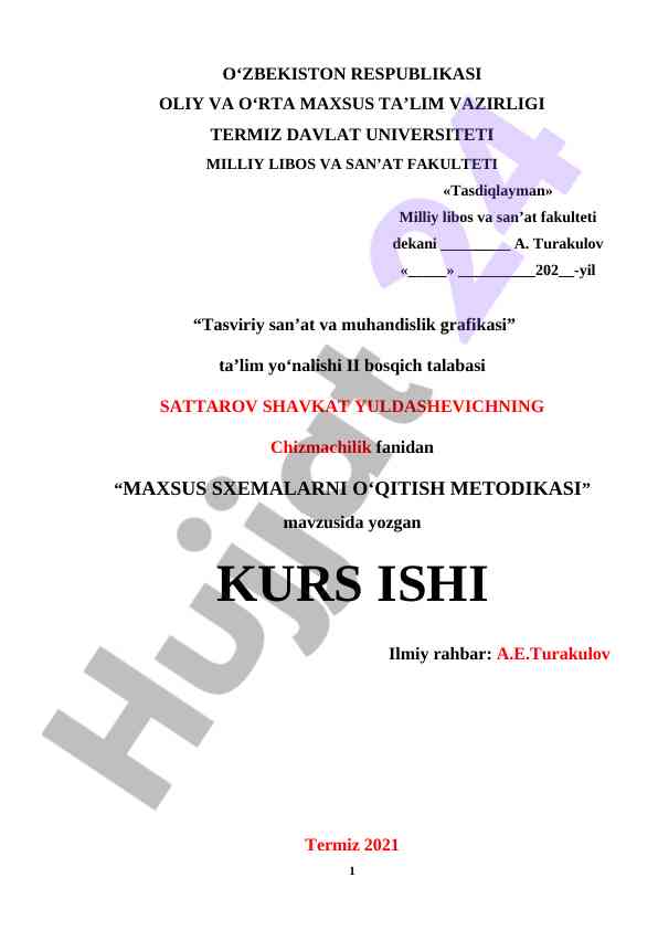 Maxsus sxemalarni o‘qitish metodikasi kurs ish