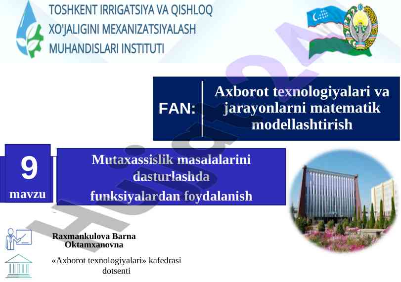 Funksiyalardan foydalanishda dasturlash mavzusi