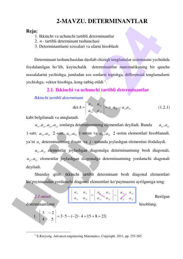 Ikkinchi va uchunchi tartibli determinantlar