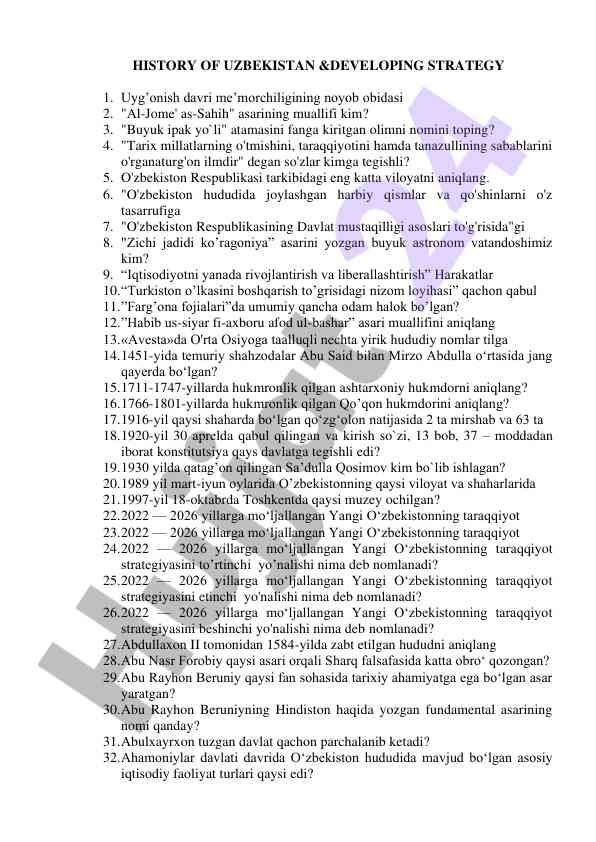 History of uzbekistan and developing strategy insights
