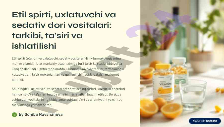 Etil spirti va uxlatuvchi dori vositalarining ta'siri