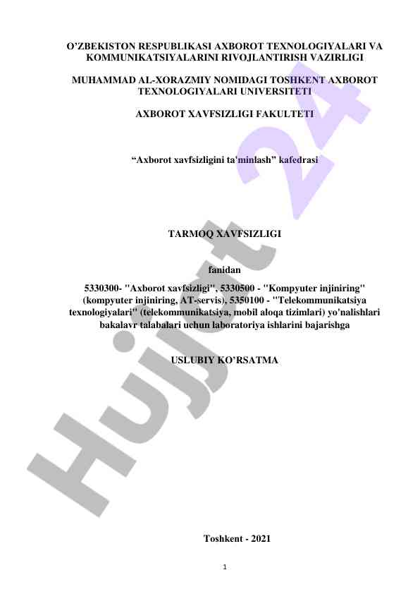 Axborot xavfsizligini ta'minlash laboratoriya ishlari