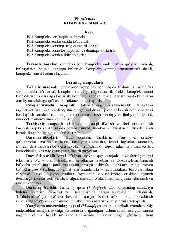 Kompleks sonlar ustida dars ishlanmasi