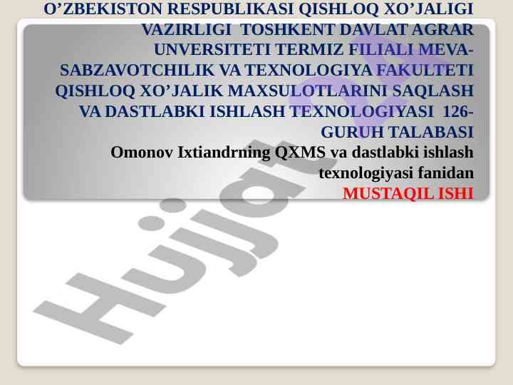 Meva sabzavotlarni saqlash va dastlabki qayta ishlash
