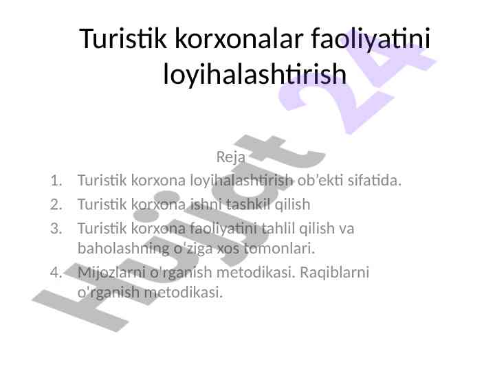 Turistik korxonalar faoliyatini loyihalashtirish