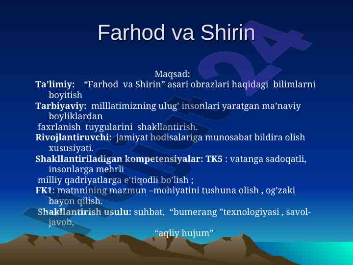 Farhod va shirin asari obrazlari haqida ta'lim