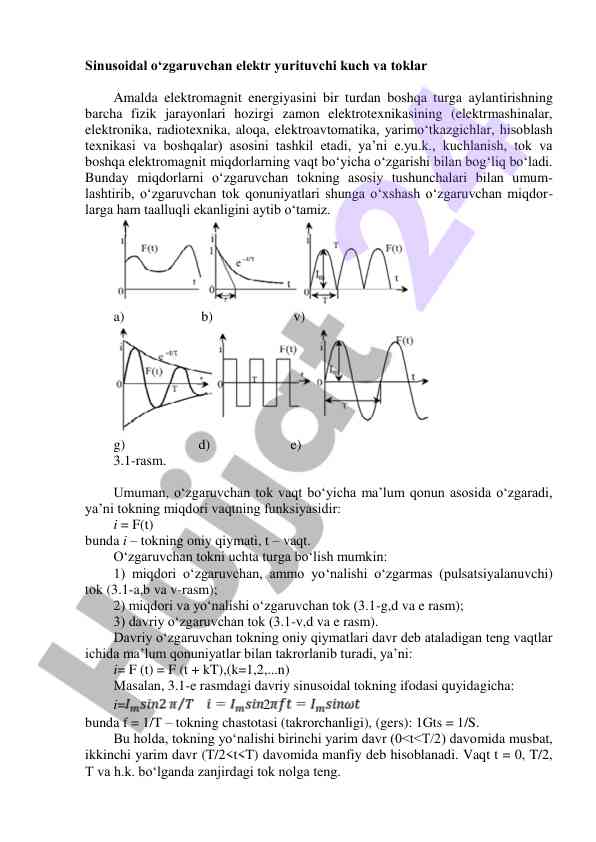 Sinusoidal o‘zgaruvchan tok va elektromagnit energiya