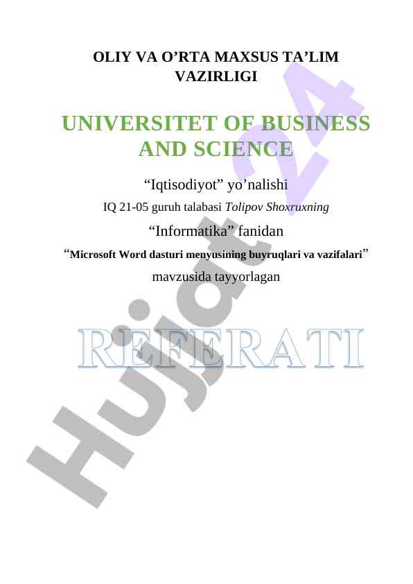 Microsoft word dasturi buyruqlari va vazifalari