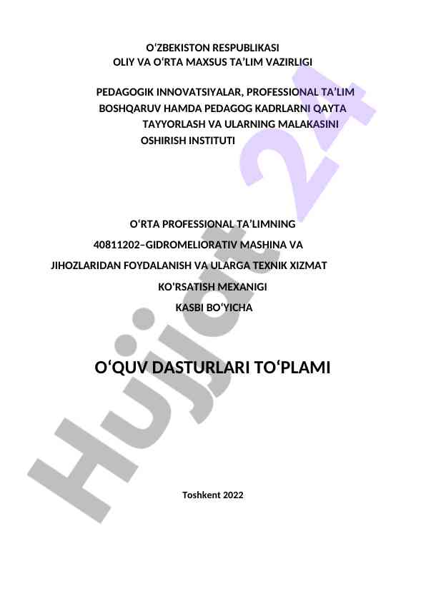 Gidromeliorativ mashina va jihozlaridan foydalanish