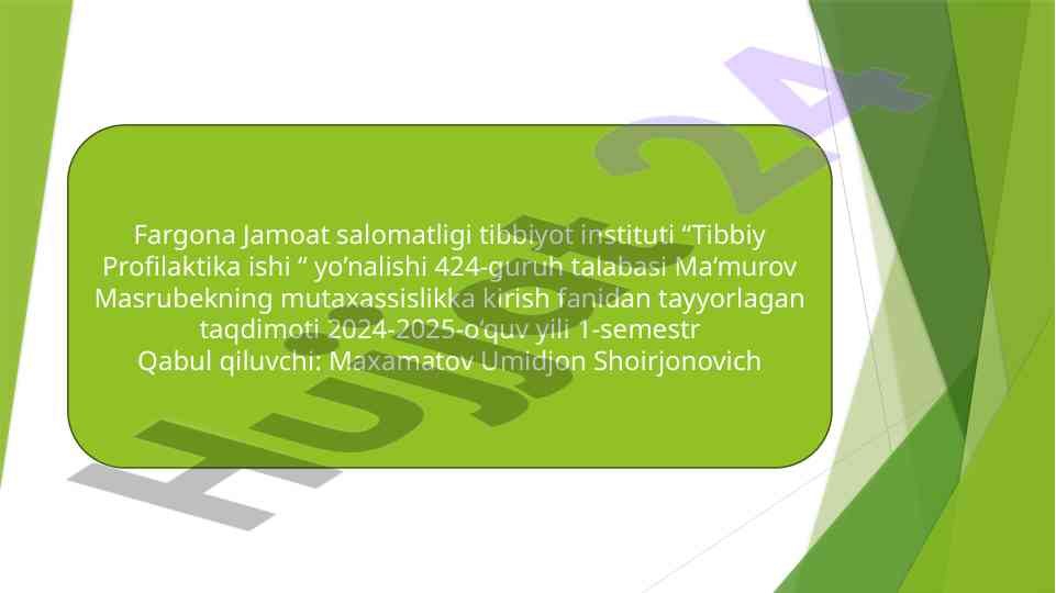 Gigiyena sohasida umum davlat qonuniy hujjatlar