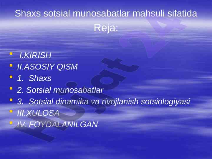 Shaxs va sotsial munosabatlar tahlili