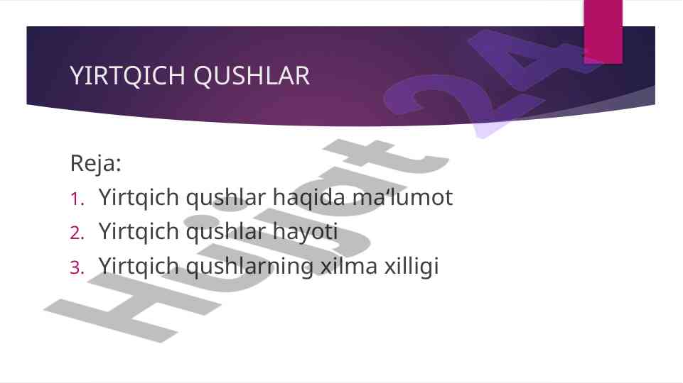 Yirtqich qushlar tahlili va turlari
