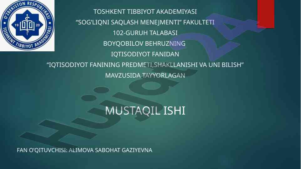 Iqtisodiyot fanining predmeti va shakllanishi