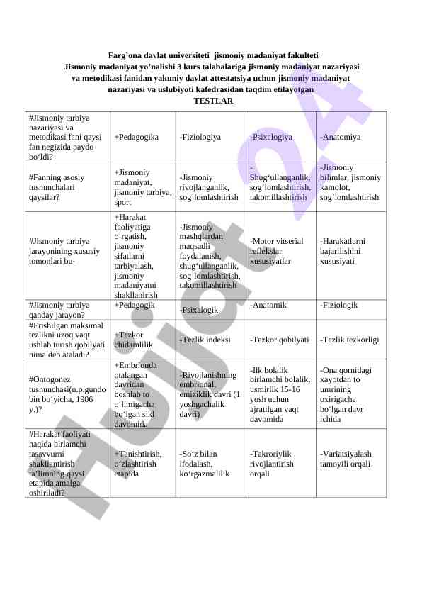Jismoniy madaniyat nazariyasi va metodikasi testlari