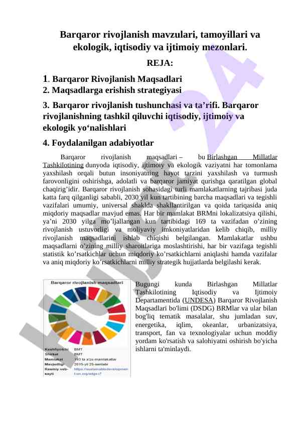 Barqaror rivojlanish mavzulari va tamoyillari