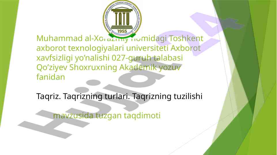 Taqrizning turlari va tuzilishi haqida taqdimot