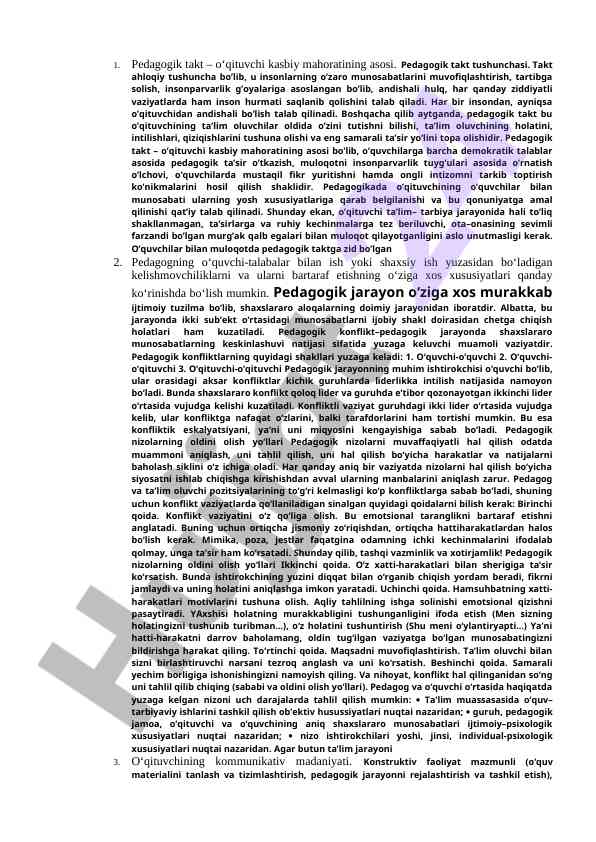 Pedagogik takt tushunchasi va uning ahmiyati