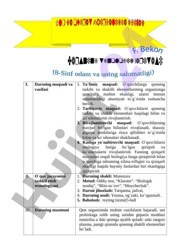 Moychechak va qon organizmidagi o`zgarishlar