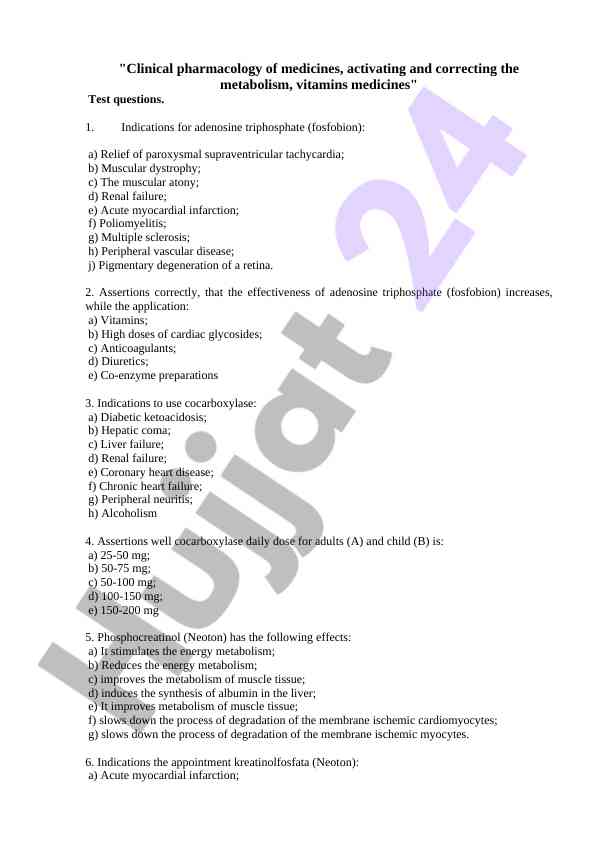 Klinik farmakologiya test savollari