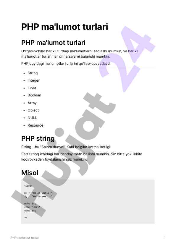 Php ma'lumot turlari va ularning foydalanishi