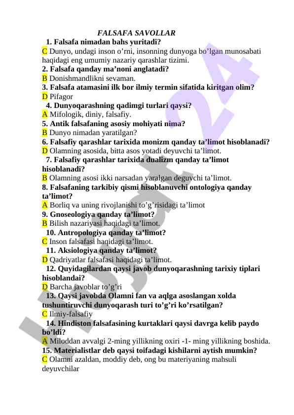 Falsafa savollari: umumiy nazariy qarashlar