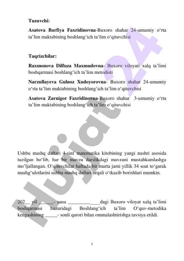 4-sinf matematika kitobi mavzulari bo‘yicha mashq