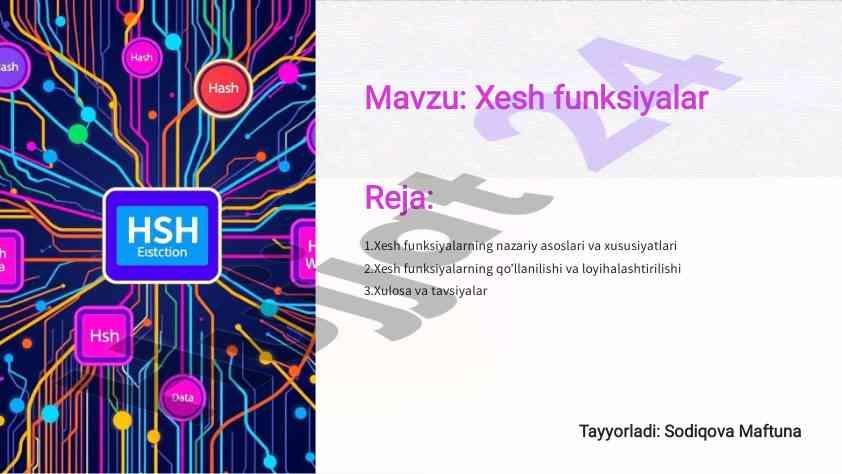Xesh funktsiyalarining nazariy asoslari va xususiyatlari