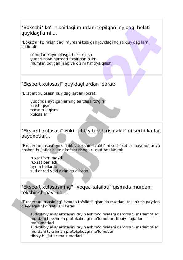 Murdani tekshirishda ekspert xulosasi muhimligi