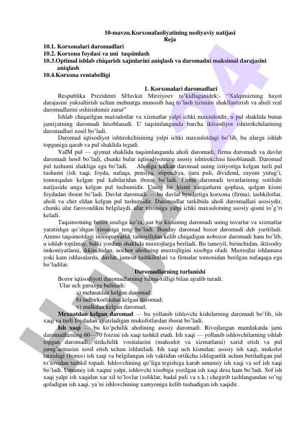 Korxona faoliyatining moliyaviy natijalari tahlili