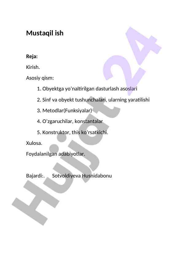 Ob'ektga yo'naltirilgan dasturlash asoslari