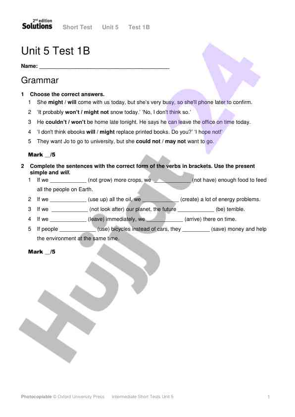 Unit 5 test 1b grammar and usage exercises