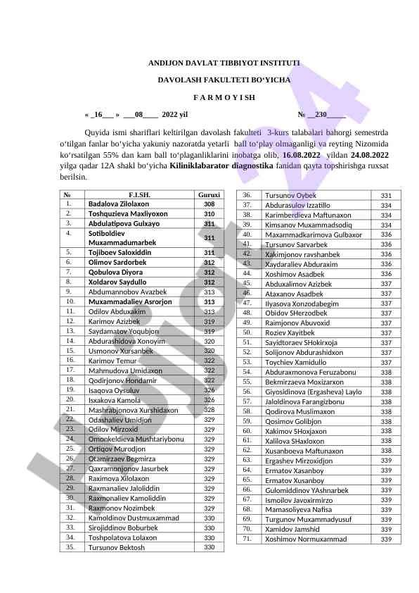 Kliniklaborator diagnostika fanidan qayta topshirish talabi