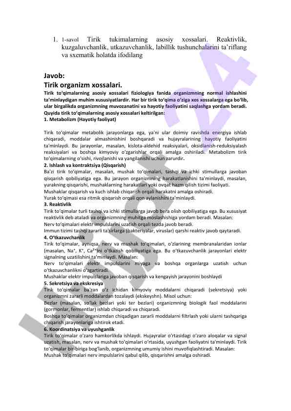 Tirik tukimalarning asosiy xossalari tushunchalari