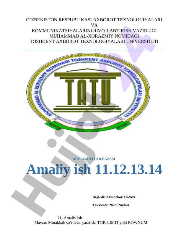 Murakkab so‘rovlar yaratish bo‘yicha amaliy ish