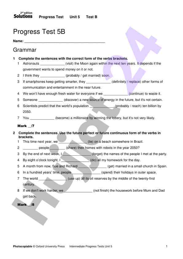 Progress test unit 5 test b grammar exercises