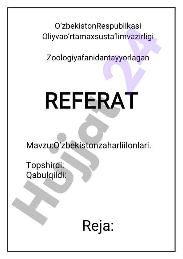 O’zbekistonning zaharlı i̇lonlari haqida referat