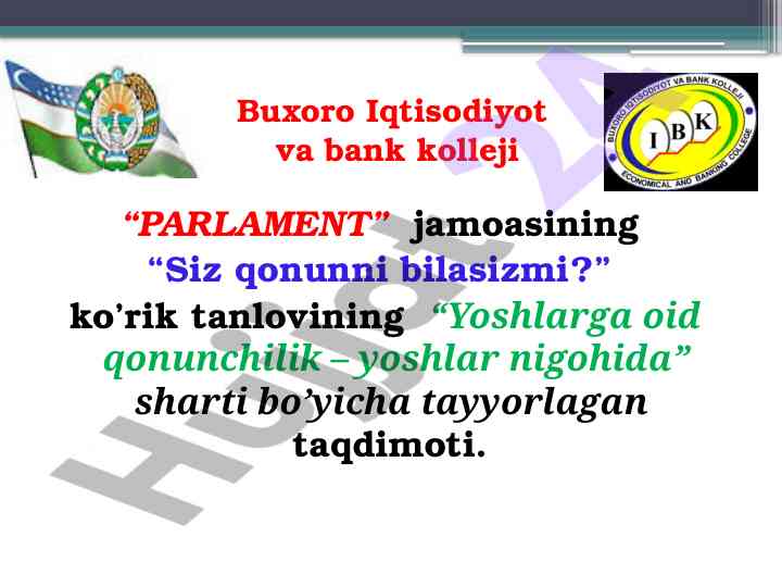 Yoshlarga oid qonunchilik – yoshlar nigohida taqdimoti