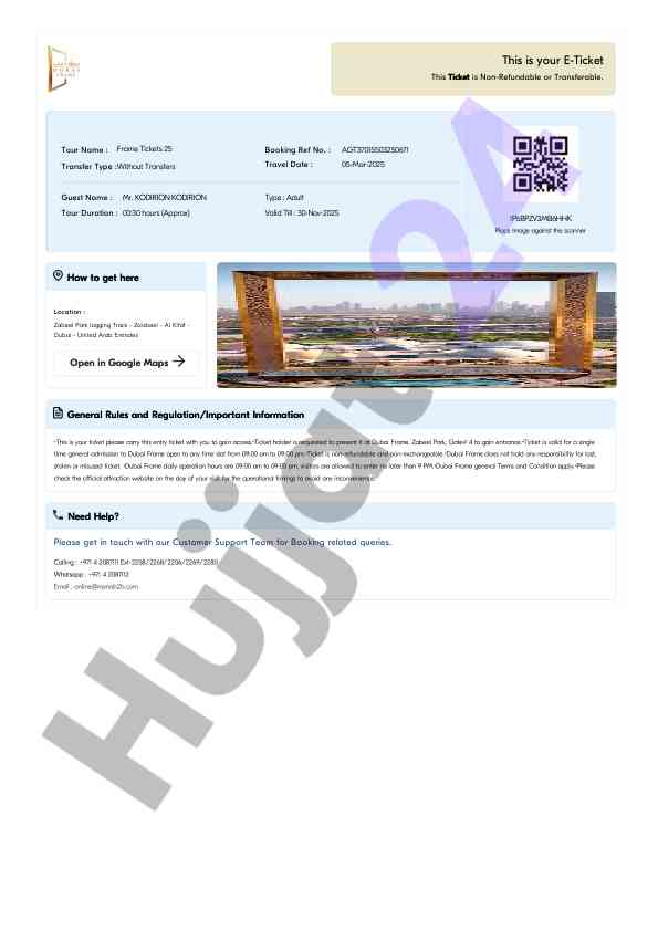 Dubai frame kirish bileti haqida ma'lumotlar