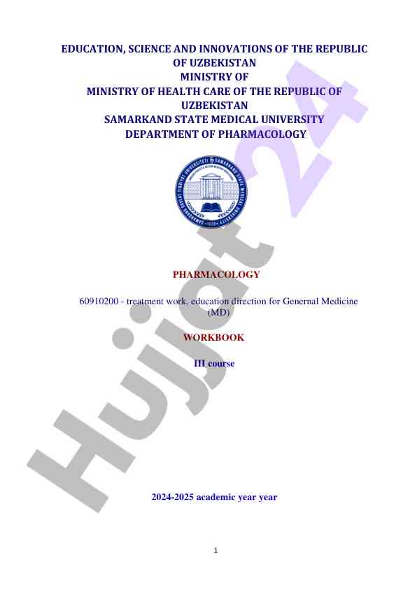 Pharmacology workbook iii course 2024-2025 academic year